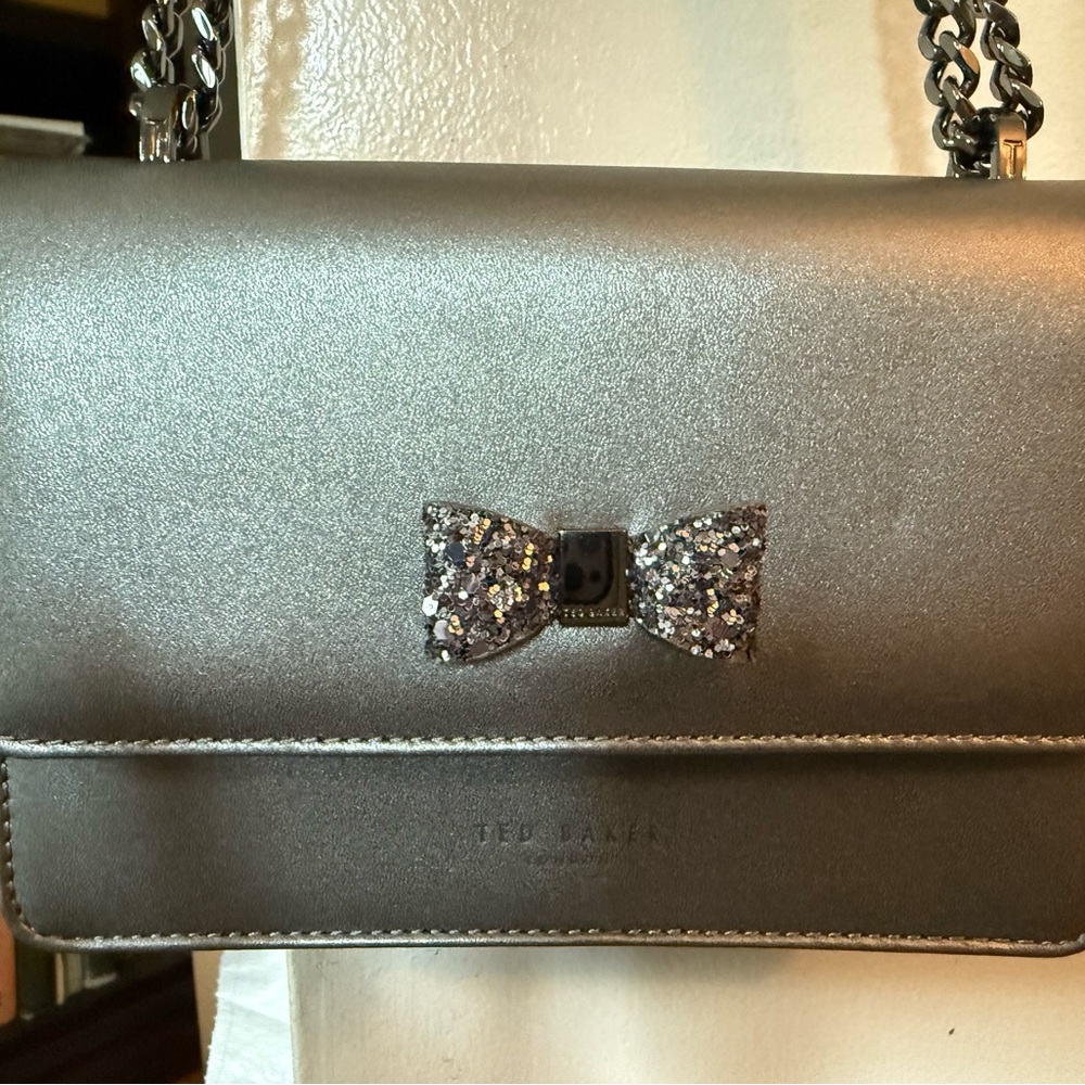 *SOLD* Ted Baker Leather Evening Bag Crossbody Shoulder Gunmetal $150
